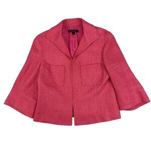 Lafayette 148 New York Blazer Jacket Womens 6 Pink Tweed‎ 3/4 Sleeve Hook Eye